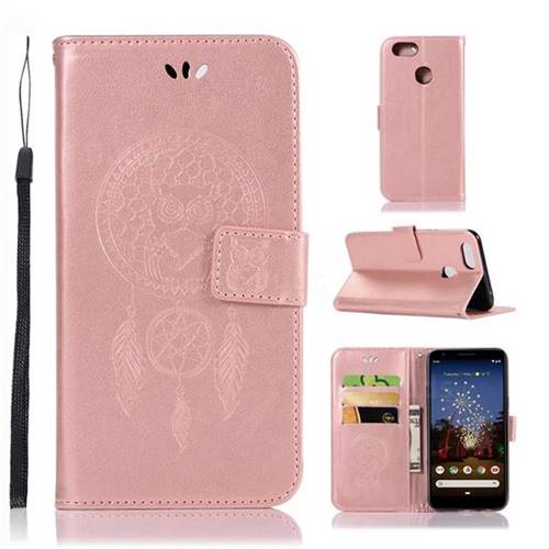 Intricate Embossing Owl Campanula Leather Wallet Case for Google Pixel 3A XL - Rose Gold
