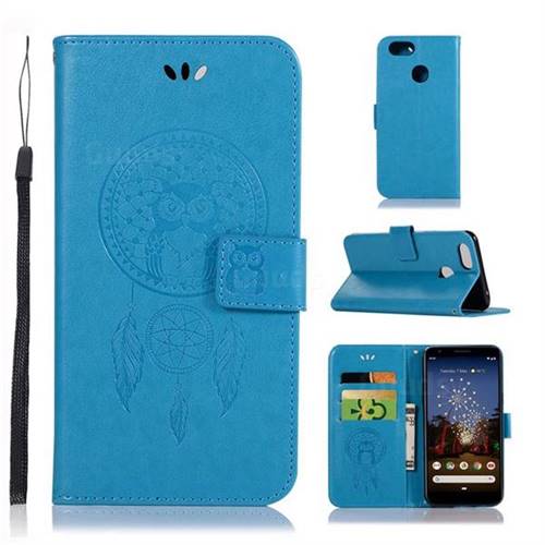 Intricate Embossing Owl Campanula Leather Wallet Case for Google Pixel 3A XL - Blue