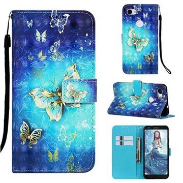 Gold Butterfly 3D Painted Leather Wallet Case for Google Pixel 3A XL