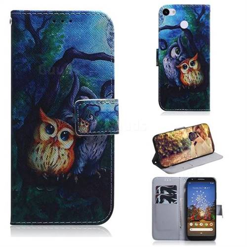Oil Painting Owl PU Leather Wallet Case for Google Pixel 3A XL