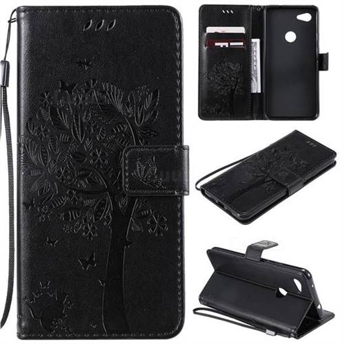 Embossing Butterfly Tree Leather Wallet Case for Google Pixel 3A XL - Black