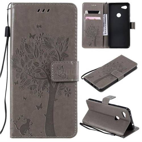 Embossing Butterfly Tree Leather Wallet Case for Google Pixel 3A XL - Grey
