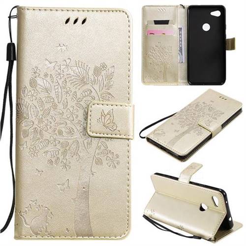 Embossing Butterfly Tree Leather Wallet Case for Google Pixel 3A XL - Champagne