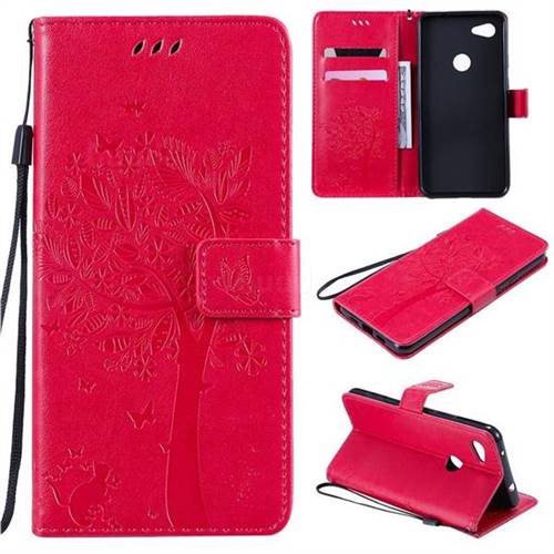 Embossing Butterfly Tree Leather Wallet Case for Google Pixel 3A XL - Rose