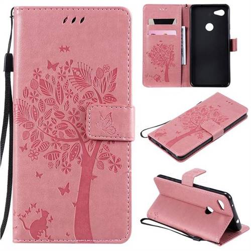 Embossing Butterfly Tree Leather Wallet Case for Google Pixel 3A XL - Pink