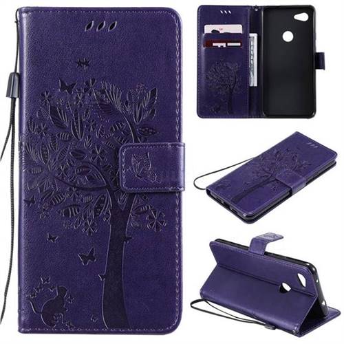 Embossing Butterfly Tree Leather Wallet Case for Google Pixel 3A XL - Purple