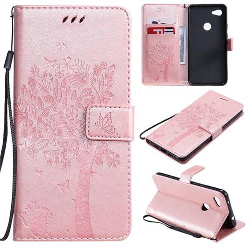 Embossing Butterfly Tree Leather Wallet Case for Google Pixel 3A XL - Rose Pink