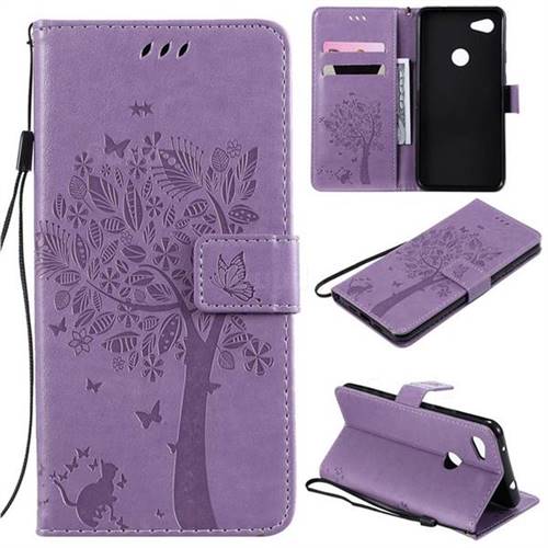 Embossing Butterfly Tree Leather Wallet Case for Google Pixel 3A XL - Violet
