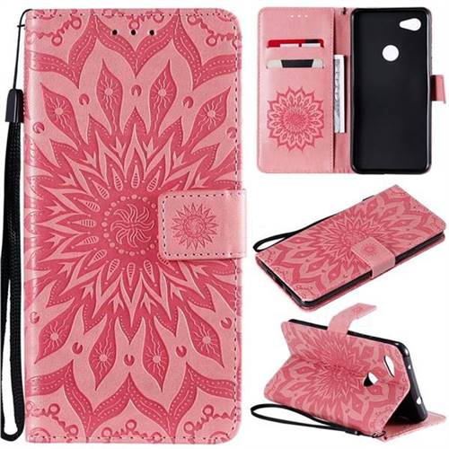Embossing Sunflower Leather Wallet Case for Google Pixel 3A XL - Pink