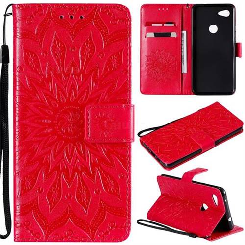 Embossing Sunflower Leather Wallet Case for Google Pixel 3A XL - Red
