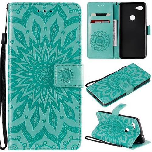 Embossing Sunflower Leather Wallet Case for Google Pixel 3A XL - Green