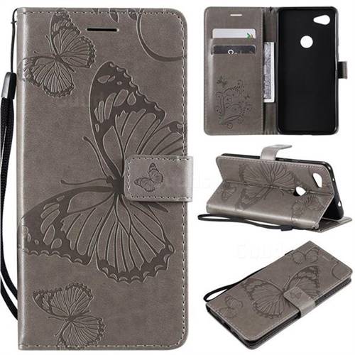 Embossing 3D Butterfly Leather Wallet Case for Google Pixel 3A XL - Gray