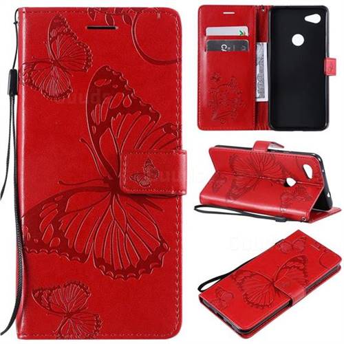 Embossing 3D Butterfly Leather Wallet Case for Google Pixel 3A XL - Red