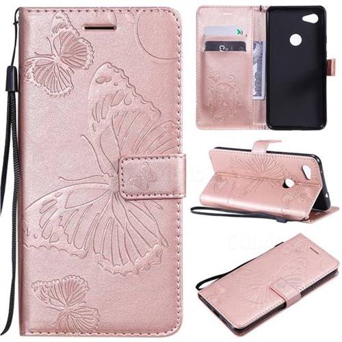 Embossing 3D Butterfly Leather Wallet Case for Google Pixel 3A XL - Rose Gold