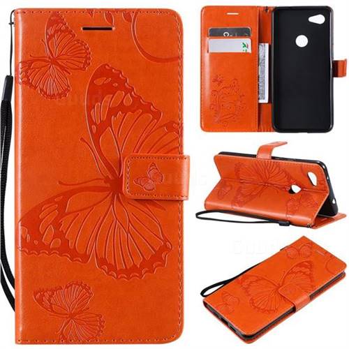 Embossing 3D Butterfly Leather Wallet Case for Google Pixel 3A XL - Orange