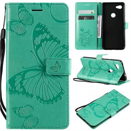 Embossing 3D Butterfly Leather Wallet Case for Google Pixel 3A XL - Green
