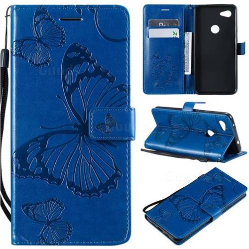 Embossing 3D Butterfly Leather Wallet Case for Google Pixel 3A XL - Blue