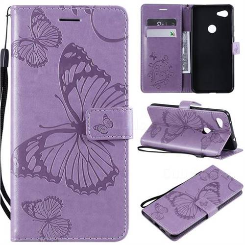 Embossing 3D Butterfly Leather Wallet Case for Google Pixel 3A XL - Purple