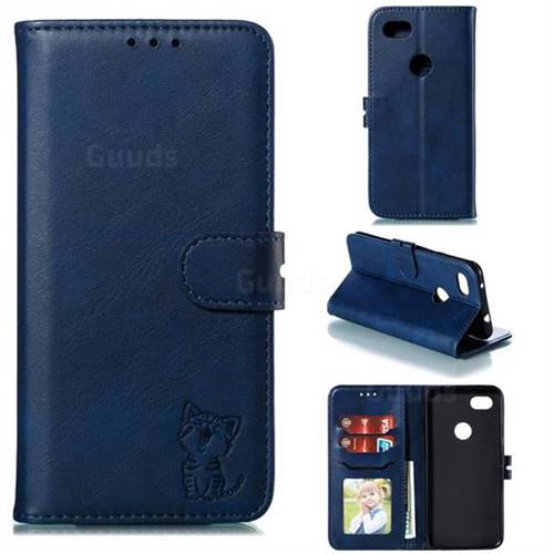 Embossing Happy Cat Leather Wallet Case for Google Pixel 3A XL - Blue