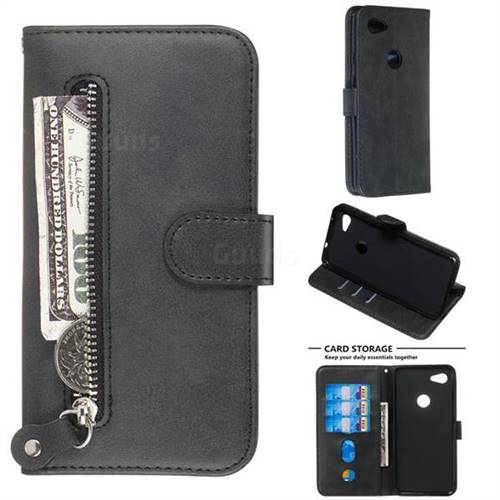 Retro Luxury Zipper Leather Phone Wallet Case for Google Pixel 3A XL - Black
