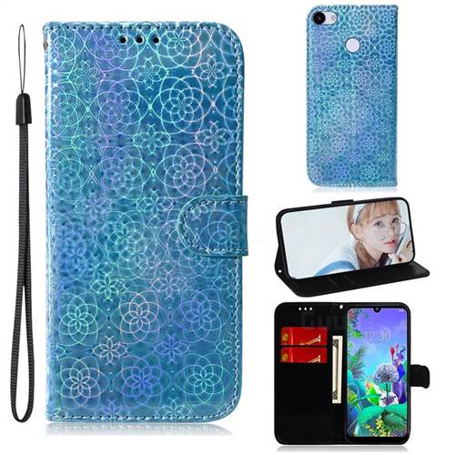 Laser Circle Shining Leather Wallet Phone Case for Google Pixel 3A XL - Blue