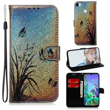 Butterfly Orchid Laser Shining Leather Wallet Phone Case for Google Pixel 3A XL
