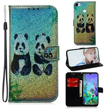 Two Pandas Laser Shining Leather Wallet Phone Case for Google Pixel 3A XL