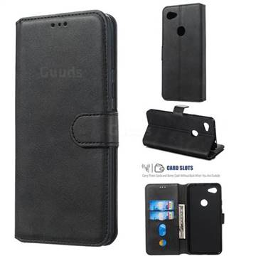 Retro Calf Matte Leather Wallet Phone Case for Google Pixel 3A XL - Black