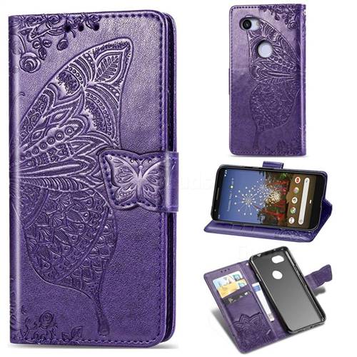 Embossing Mandala Flower Butterfly Leather Wallet Case for Google Pixel 3A XL - Dark Purple