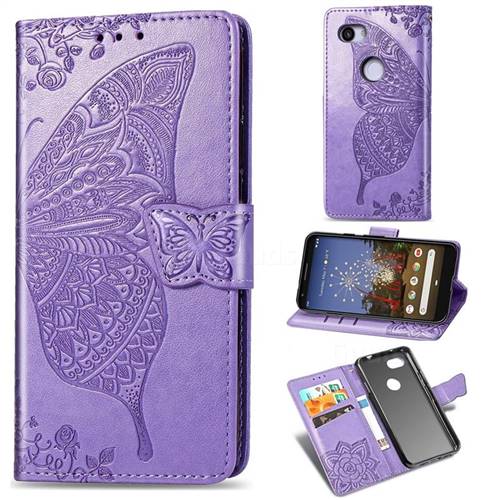 Embossing Mandala Flower Butterfly Leather Wallet Case for Google Pixel 3A XL - Light Purple