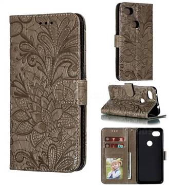 Intricate Embossing Lace Jasmine Flower Leather Wallet Case for Google Pixel 3A XL - Gray