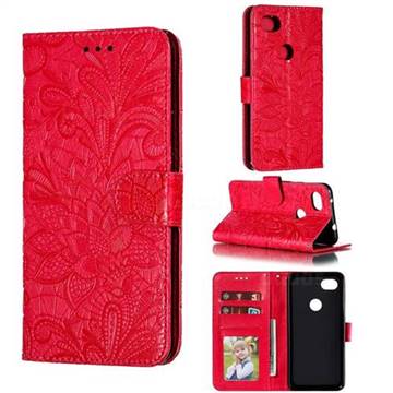 Intricate Embossing Lace Jasmine Flower Leather Wallet Case for Google Pixel 3A XL - Red