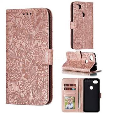 Intricate Embossing Lace Jasmine Flower Leather Wallet Case for Google Pixel 3A XL - Rose Gold