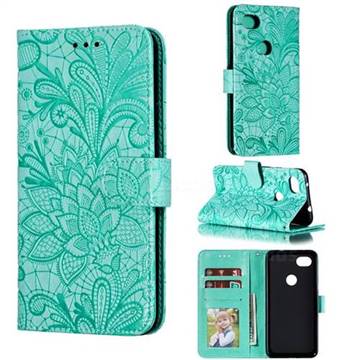 Intricate Embossing Lace Jasmine Flower Leather Wallet Case for Google Pixel 3A XL - Green
