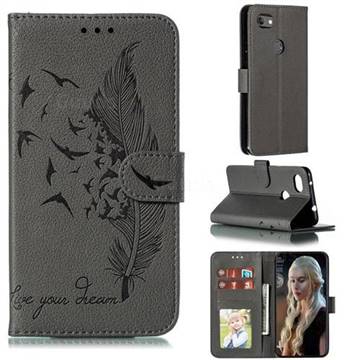 Intricate Embossing Lychee Feather Bird Leather Wallet Case for Google Pixel 3A XL - Gray