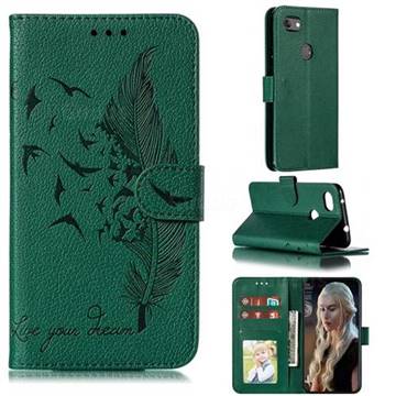 Intricate Embossing Lychee Feather Bird Leather Wallet Case for Google Pixel 3A XL - Green