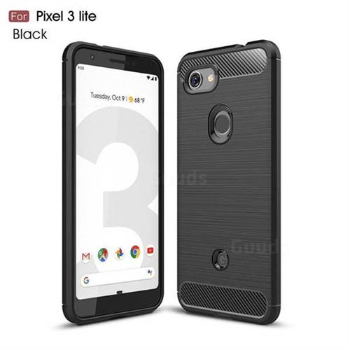Luxury Carbon Fiber Brushed Wire Drawing Silicone TPU Back Cover for Google Pixel 3 Lite - Black