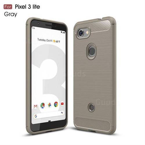 Luxury Carbon Fiber Brushed Wire Drawing Silicone TPU Back Cover for Google Pixel 3 Lite - Gray