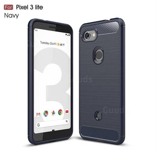 Luxury Carbon Fiber Brushed Wire Drawing Silicone TPU Back Cover for Google Pixel 3 Lite - Navy