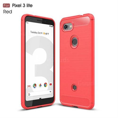 Luxury Carbon Fiber Brushed Wire Drawing Silicone TPU Back Cover for Google Pixel 3 Lite - Red