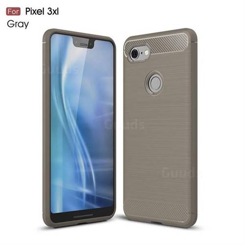 Luxury Carbon Fiber Brushed Wire Drawing Silicone TPU Back Cover for Google Pixel 3 XL - Gray