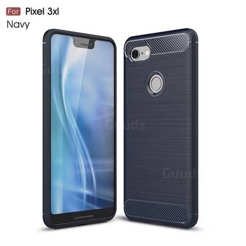 Luxury Carbon Fiber Brushed Wire Drawing Silicone TPU Back Cover for Google Pixel 3 XL - Navy