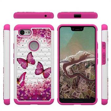 Rose Butterfly Studded Rhinestone Bling Diamond Shock Absorbing Hybrid Defender Rugged Phone Case Cover for Google Pixel 3 XL