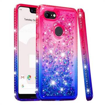 Diamond Frame Liquid Glitter Quicksand Sequins Phone Case for Google Pixel 3 XL - Pink Blue