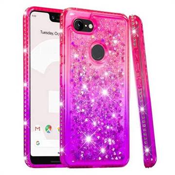 Diamond Frame Liquid Glitter Quicksand Sequins Phone Case for Google Pixel 3 XL - Pink Purple