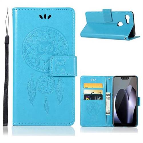 Intricate Embossing Owl Campanula Leather Wallet Case for Google Pixel 3 XL - Blue
