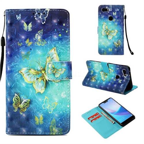 Gold Butterfly 3D Painted Leather Wallet Case for Google Pixel 3 XL