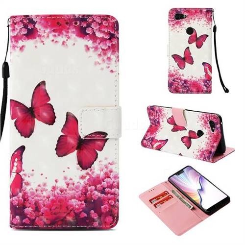 Rose Butterfly 3D Painted Leather Wallet Case for Google Pixel 3 XL