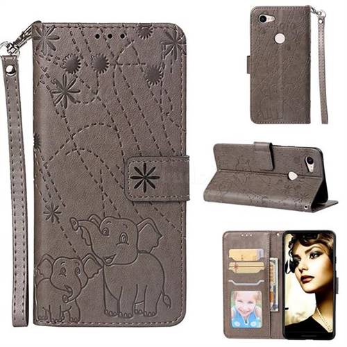 Embossing Fireworks Elephant Leather Wallet Case for Google Pixel 3 XL - Gray