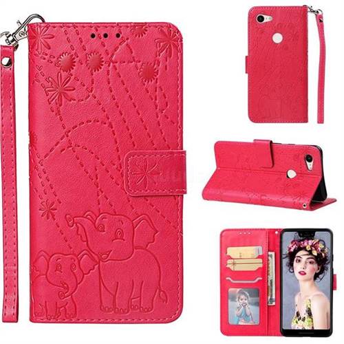 Embossing Fireworks Elephant Leather Wallet Case for Google Pixel 3 XL - Red